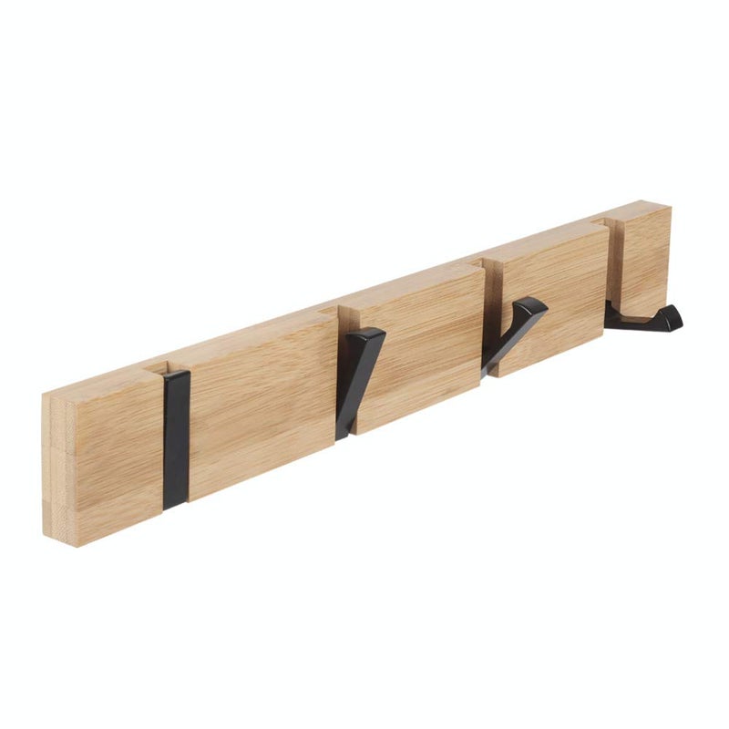 JSVER Wooden Coat Hooks Coat Rack Wall Mounted, Modern Coat Rack, Space-Saving Coat Hook with 4 Standard Retractable Hooks Hat Coat Hook for Entryway, Hallway, Bathroom, Living Room, Bedroom - Image 1